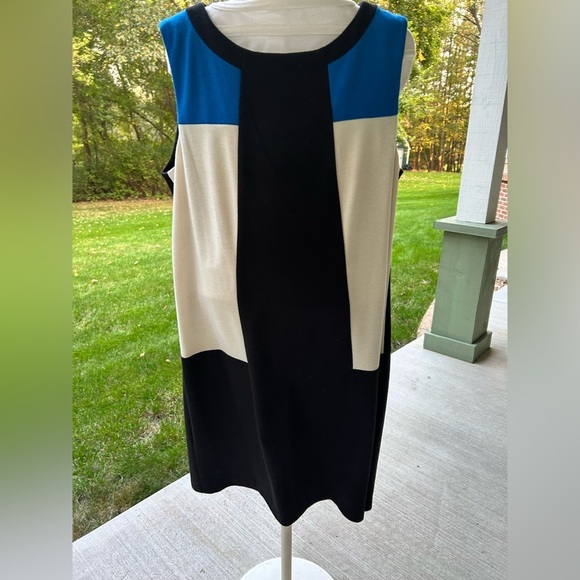 ❤️Signature by Sangria Colorblock Midi Dress - Blue, Black, Cream - Picture 2 of 5